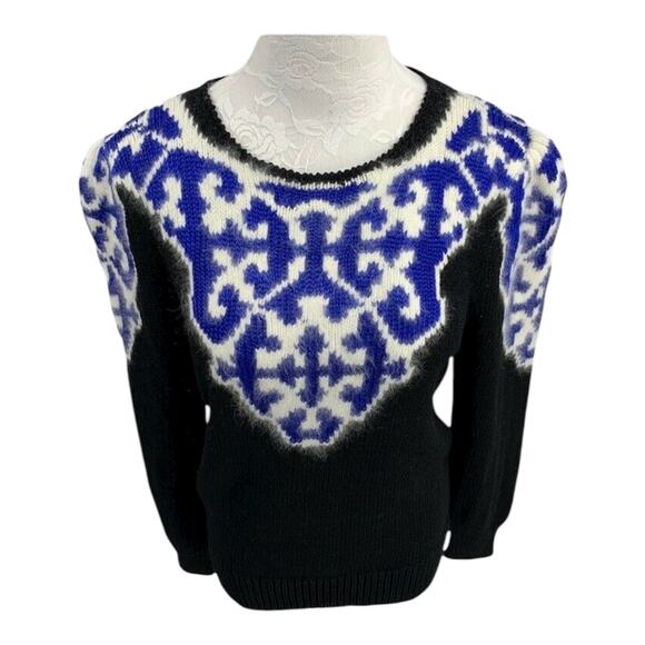 Jordan Marsh Sweater M Black Nordic Knit Rabbit Hair Angora Blend Vintage - Picture 8 of 8